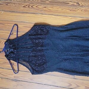 Beaded baguette sequins long gown. 100% silk.